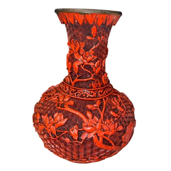 Beautiful Chinese Cinnabar Lacquer Yuhu Vase Red Yun Kang Art & Design - Picture 1 of 2